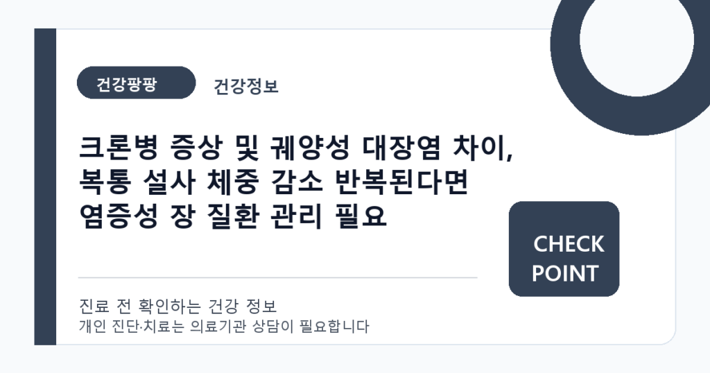 크론병 증상 및 궤양성 대장염 차이, 복통 설사 체중 감소 반복된다면 염증성 장 질환 관리 필요 대표 이미지