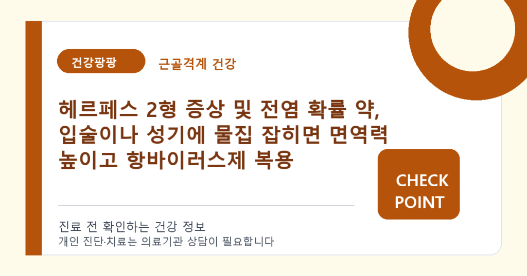 헤르페스 2형 증상 및 전염 확률 약, 입술이나 성기에 물집 잡히면 면역력 높이고 항바이러스제 복용 대표 이미지